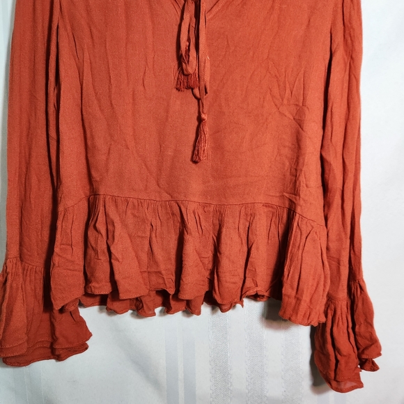 GANJI LA WOMEN'S BELL SLEEVES RUFFLE ALL AROUND ORANGE SIZE SMALL - Picture 3 of 10